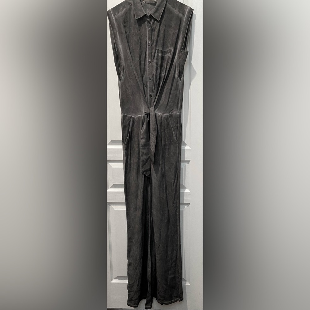 Soft Surroundings Camilla Jumpsuit Front Tie Button Charcoal Black - Picture 6 of 7